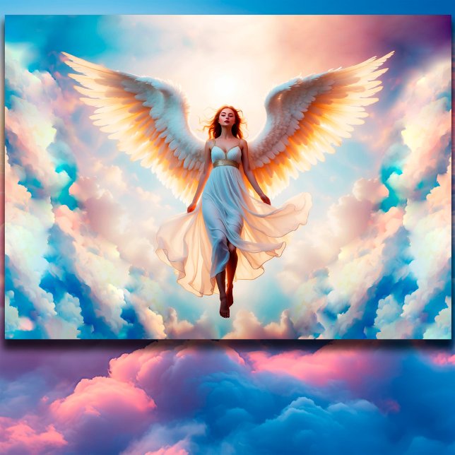 Poster A mulher anjo asas o céu da religião celestial (Criador carregado)
