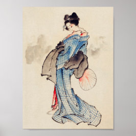 Poster A mulher fica com um ventilador, Hokusai