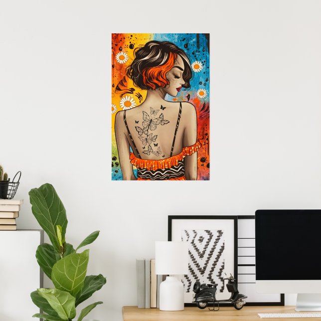 Poster A Mulher Tatuada - Borboletas Soar (Escritório em casa)