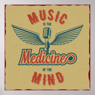 Poster A música é o vintage retro Wallart da medicina