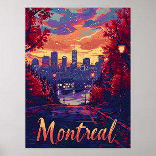 Poster À noite de Montreal: Luzes das cidades e nuvens ro