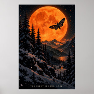 Poster A Noite É Longa. Bom. Floresta de Inverno com Lua 