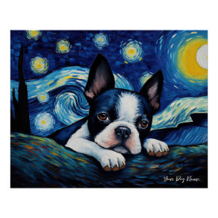 Pôster A noite estrelada - Boston Terrier Dog 001 - Qian 