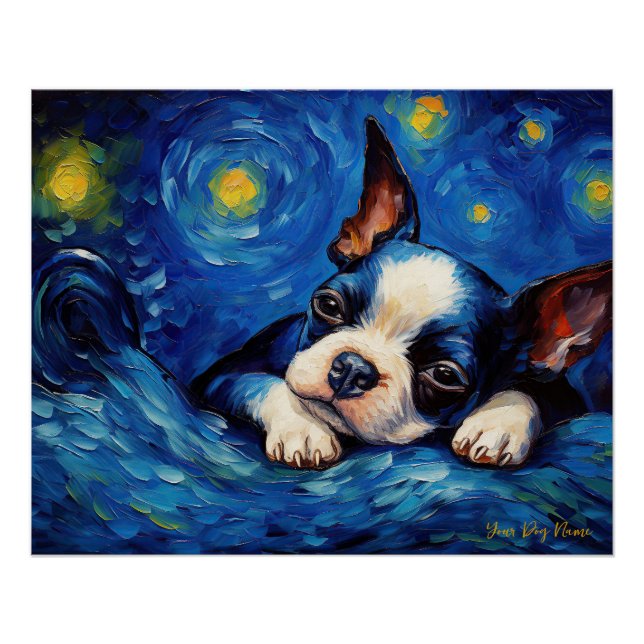 Pôster A noite estrelada - Boston Terrier Dog 002 - Qian  (Frente)
