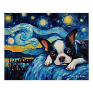 Pôster A noite estrelada - Boston Terrier Dog 003 - Qian