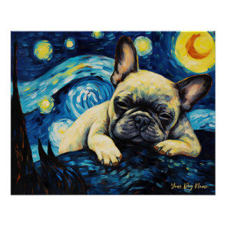Pôster A noite estrelada - Bulldog francês 002 - Qian wan