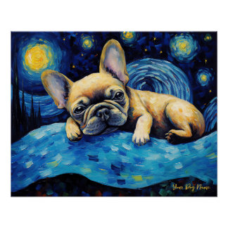 Pôster A noite estrelada - Bulldog francês 003 - Qian wan