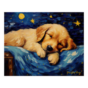 Pôster A noite estrelada - Cachorro do Retriever do Ouro