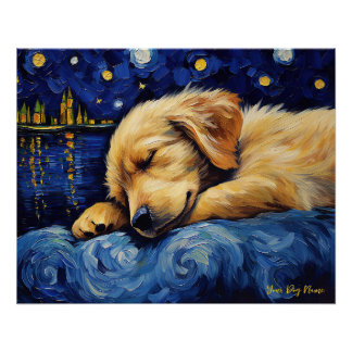 Pôster A noite estrelada - Cachorro do Retriever do Ouro