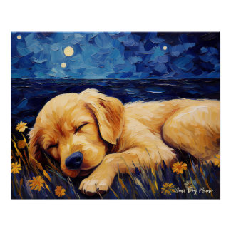 Pôster A noite estrelada - Cachorro do Retriever do Ouro