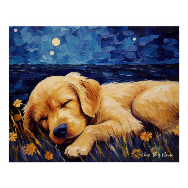 Pôster A noite estrelada - Cachorro do Retriever do Ouro  (Frente)