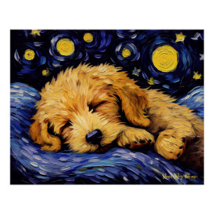 Pôster A noite estrelada - Cachorro Goldendoodle 001 - Va