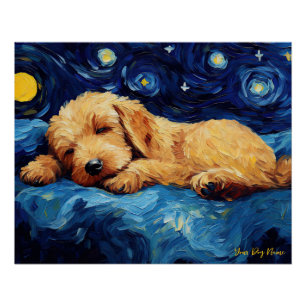 Pôster A noite estrelada - Cachorro Goldendoodle 002 - Va