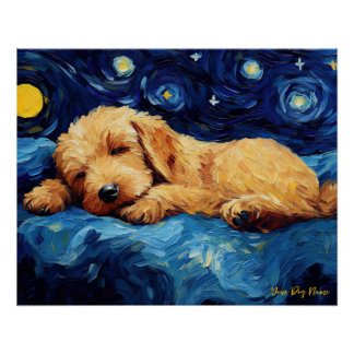 Pôster A noite estrelada - Cachorro Goldendoodle 002 - Va
