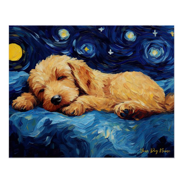 Pôster A noite estrelada - Cachorro Goldendoodle 002 - Va (Frente)