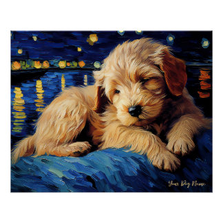 Pôster A noite estrelada - Cachorro Goldendoodle 003 - Va