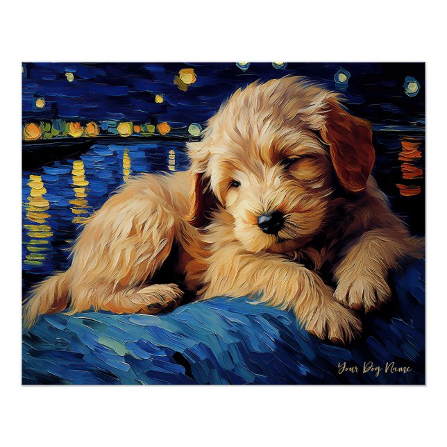 Pôster A noite estrelada - Cachorro Goldendoodle 003 - Va (Frente)