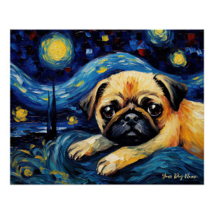 Pôster A noite estrelada - Cachorro Pug 003 - Qian wan Go
