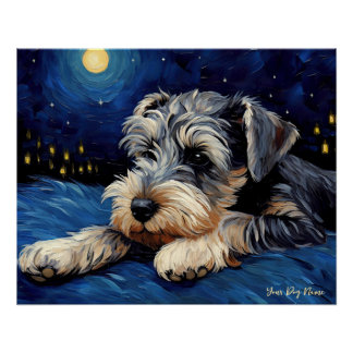 Pôster A noite estrelada - Cachorro Schnauzer 001 - Qian
