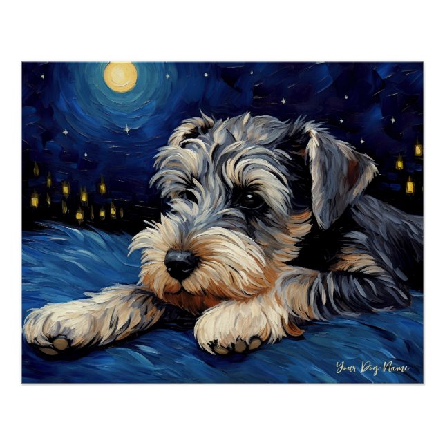 Pôster A noite estrelada - Cachorro Schnauzer 001 - Qian  (Frente)