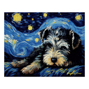Pôster A noite estrelada - Cachorro Schnauzer 003 - Qian 