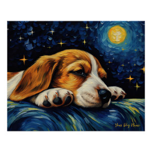 Pôster A noite estrelada - Cão Beagle 002 - Qian wan Gogh