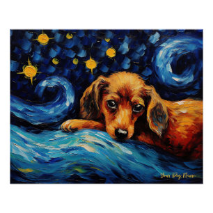 Pôster A noite estrelada - Cão Dachshund 001 - Qian wan G