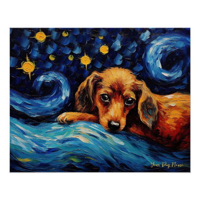 Pôster A noite estrelada - Cão Dachshund 001 - Qian wan G (Frente)