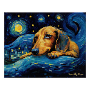 Pôster A noite estrelada - Cão Dachshund 002 - Qian wan G