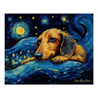 Pôster A noite estrelada - Cão Dachshund 002 - Qian wan G