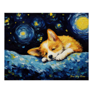 Pôster A noite estrelada - Cão galês Corgi 003 - Qian wan