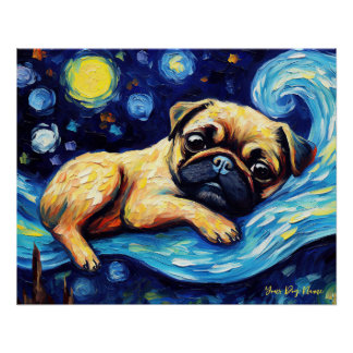 Pôster A noite estrelada - Cão Pug 001 - Qian wan Gogh