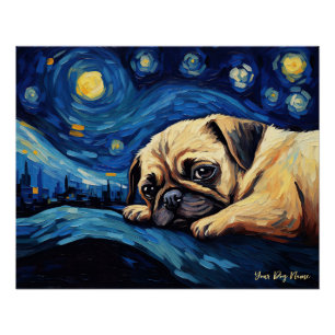 Pôster A noite estrelada - Cão Pug 002 - Qian wan Gogh
