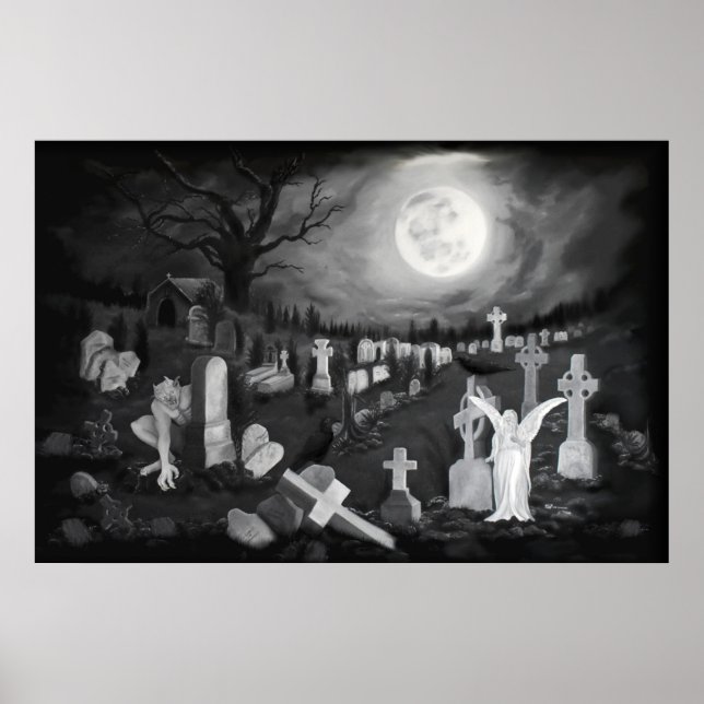 Poster À noite no cemitério - Anjo com o Diabo (Frente)