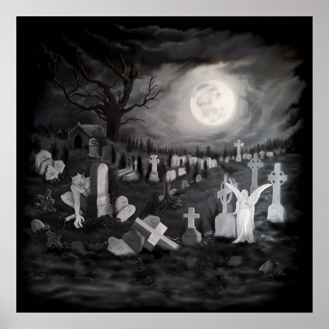 Poster À noite no cemitério - Anjo com o Diabo (Frente)