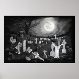 Poster À noite no cemitério - Anjo com o Diabo