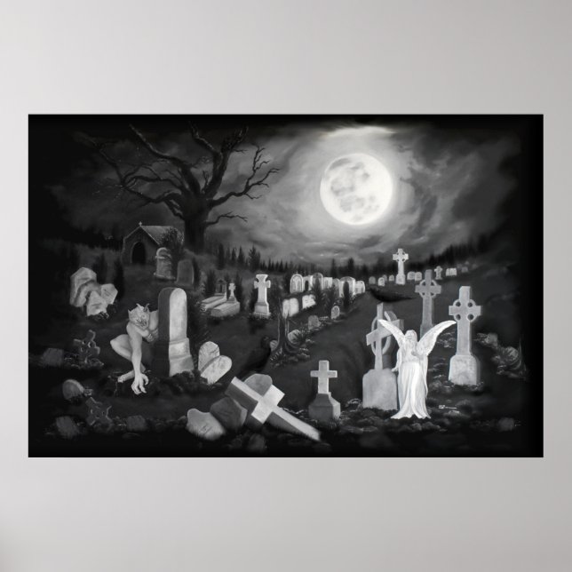Poster À noite no cemitério - Anjo com o Diabo (Frente)