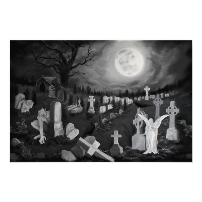 Pôster À noite no cemitério - Anjo com o Diabo (Frente)