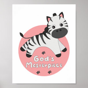 Poster A obra-prima de Deus Kawaii feliz bebê zebra pulan
