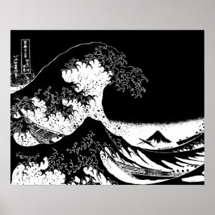 Poster A onda do Excelente de Kanagawa preto e branco