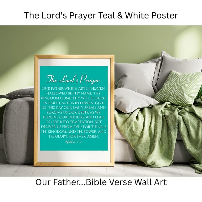 Poster A oração do Senhor Verde Azul (The Lord's Prayer Teal & White Poster)