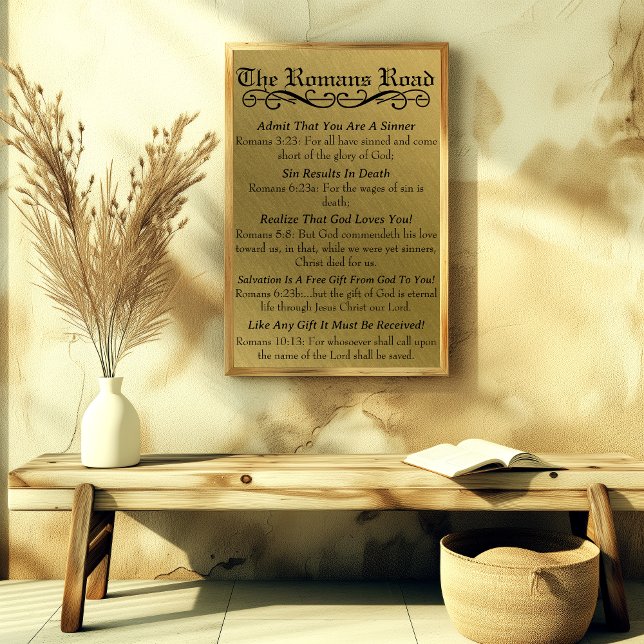 Pôster A Oração Dourada do Cantor da Estrada Romana (The Romans Road Sinner's Prayer Gold Black Poster)