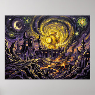 Poster A Paisagem Noturna Estrelada do Planeta Qward