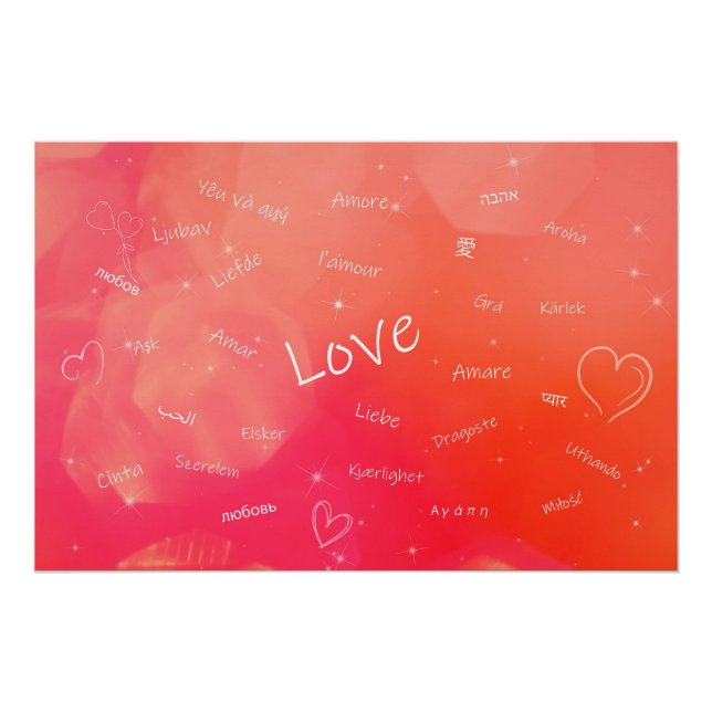 Pôster A palavra AMOR em muitos idiomas diferentes (Frente)