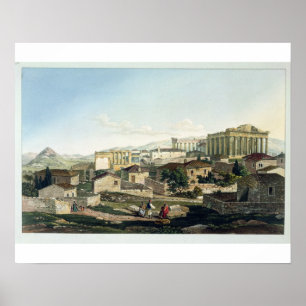 Pôster A parte dianteira ocidental do Partenon, chapeia