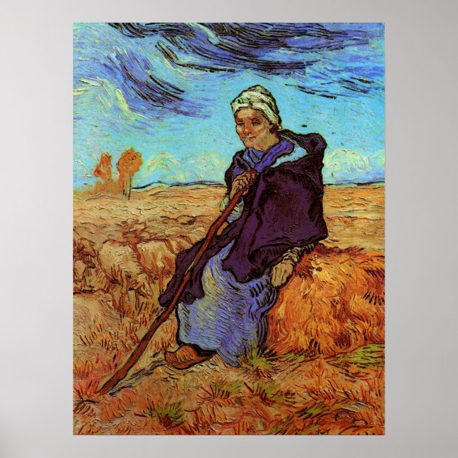 Pôster A Pastora (segundo Millet) por Vincent van Gogh (Frente)