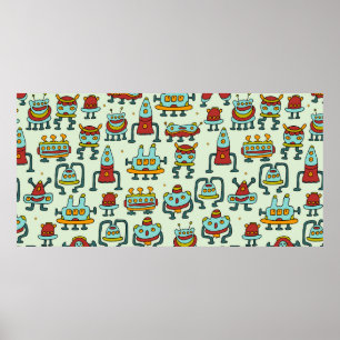 Poster A pattern of robots - aliens. illustration. 