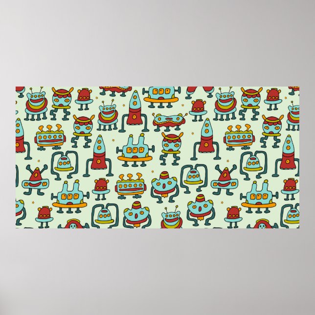 Poster A pattern of robots - aliens. illustration.  (Frente)