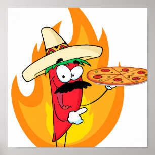 Pôster A Pepper Sombrero Chile Pega Pizza Para Cima