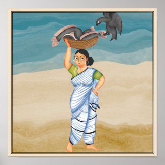 Poster A pescadora de Arte Kalighat de Bengal